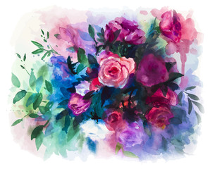 vector watercolors rose bouquet