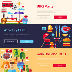 Flat design barbecue and summer picnic banners set