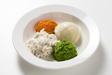 Smooth pure meal, hospital food.