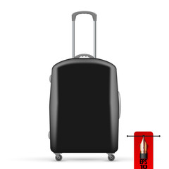 Vector illustration of black travel bag. front view