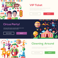 Flat design circus and carnival banners, headers set