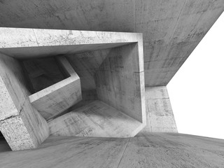 Concrete room interior with 3d cubic structure
