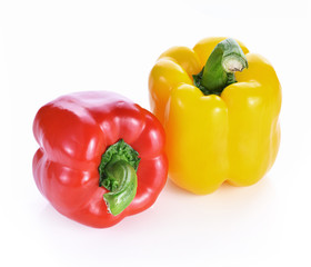 Sweet pepper red and yellow on white background