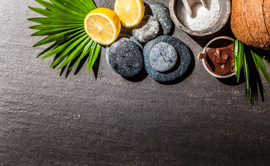 Natural Spa Ingredients on Dark Gray Background