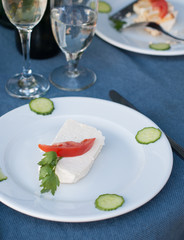 Cheese on a plate in restaurant
