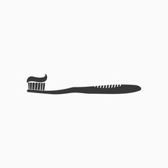 Tooth brush wish toothpaste icon in flat style isolated on gray background. Toothbrush icon Vector Illustration