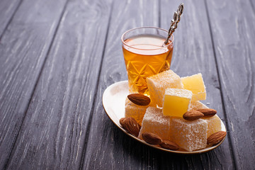 Traditional Turkish delight and tea