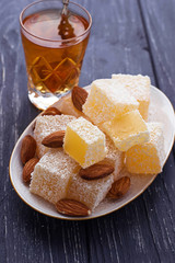 Traditional Turkish delight and tea