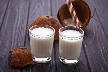Glasses of coconut milk