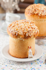 Easter Bread Topped with Flaked Almonds and Sugar Glaze