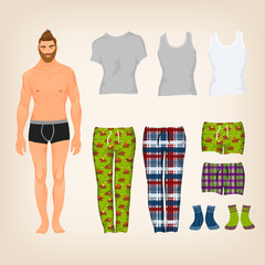 Vector dress up male paper doll with an assortment of freestyle