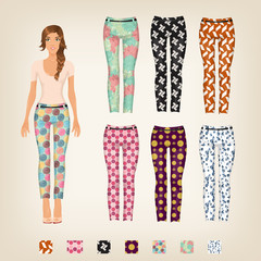 Vector dress up paper doll with an assortment of patterned pants