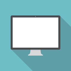 monitor icon in the style flat design on the blue background. stock vector illustration eps10