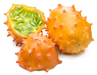 Kiwano fruits on the white background.