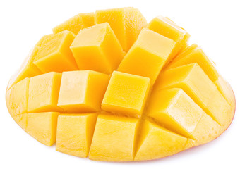Mango cubes. Isolated on a white background.