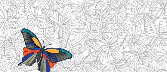 Stand out! Vector banner with many butterflies