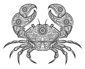 Crab zentangle icon. Vector hand drawn crab