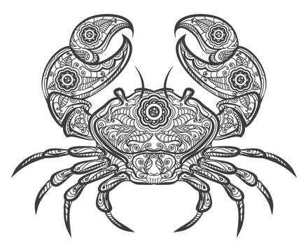 Crab zentangle icon. Vector hand drawn crab