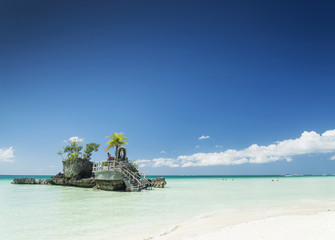 tropical beach and christian shrine on boracay island philippine