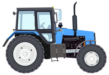 Naklejka premium Blue new tractor. Agricultural machinery. Wheeled tractor