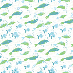  Underwater vector fish seamless background