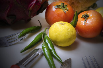 Lime tomatoes cabbage dragon fruit vegetables