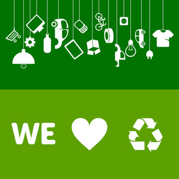 We love to recycle! Waste management banners and illustration for recycling & ecology projects.