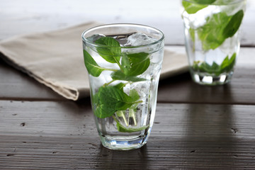 Flavor water with mint leaf