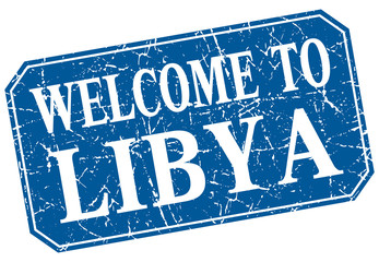 welcome to Libya blue square grunge stamp