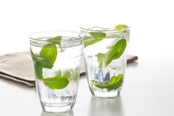 Flavor water with mint leaf