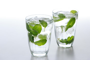 Flavor water with mint leaf