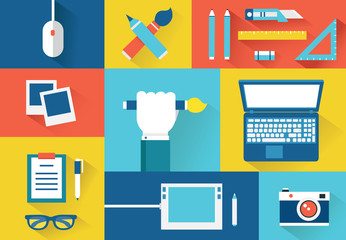 Vector set of equipment for design. Equipment for creation. Flat style design with shadows