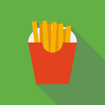 fries icon with long shadow. flat style vector illustration