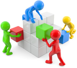 bunte 3d Männchen Würfel Aufbau