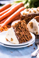 Slice of carrot cake, view from above