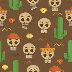 seamless pattern mexican vector calavera cactus clipart decoration on brown background wallpaper