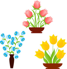 Yellow Tulips, Blue Flowers, Pink Roses