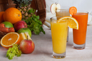 juices fresh orange, apple, carrot