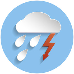 Thunderstorm cloud icon, paper style