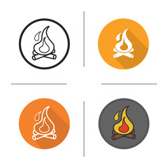 Campfire flat design, linear and color icons set