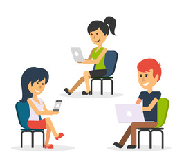 People Work in Office Design Flat