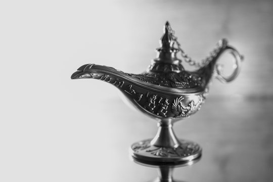 Aladdin's lamp in black and white 