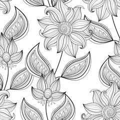 Vector Seamless Monochrome Floral Pattern