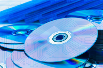 Closeup compact discs (CD/DVD) with the circuit board