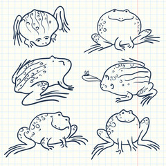 Vector cartoon line art frogs 