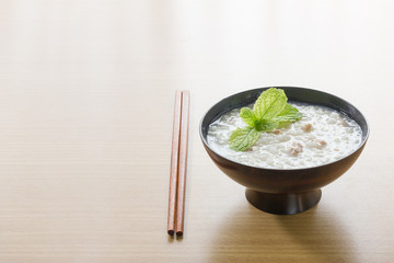 Traditional chinese  rice gruel in bowl