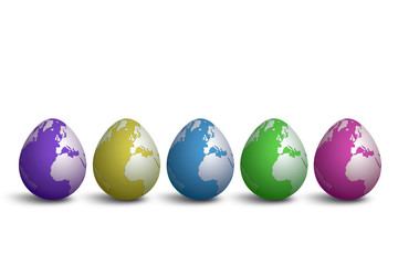 Isolated five colorful earth eggs