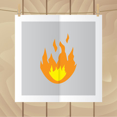 Flat vector icon. Color photo hanging on a rope. Bonfire. Fire.
