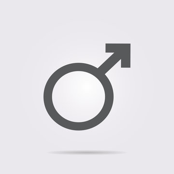 Flat vector icon. On a gray background with shadow. Mars sign.