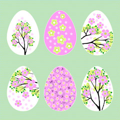 Easter eggs with spring flower pattern set vector illustration